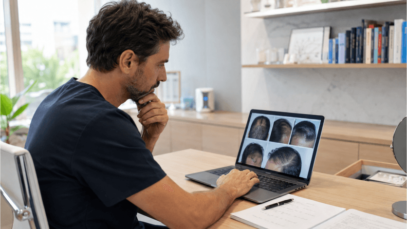 Specialist reviewing a hair assessment
